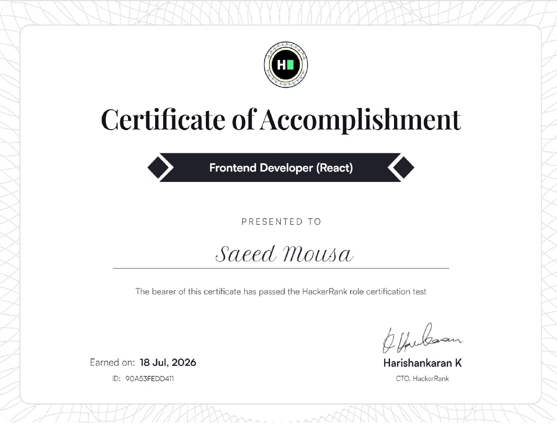 Frontend Developer (React) Certification